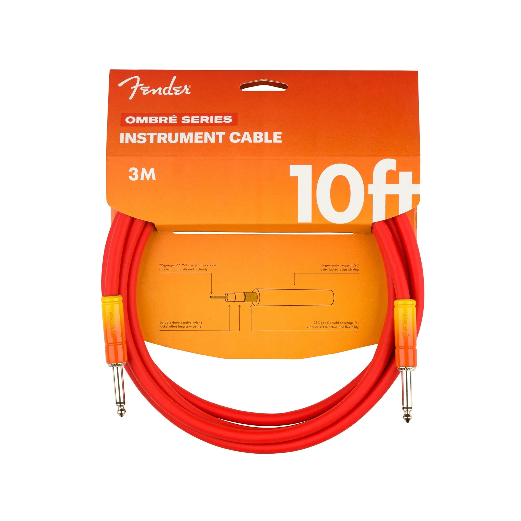 Fender Ombre Series Instrument Cable, 10 ft Straight/Straight, Tequila Sunrise
