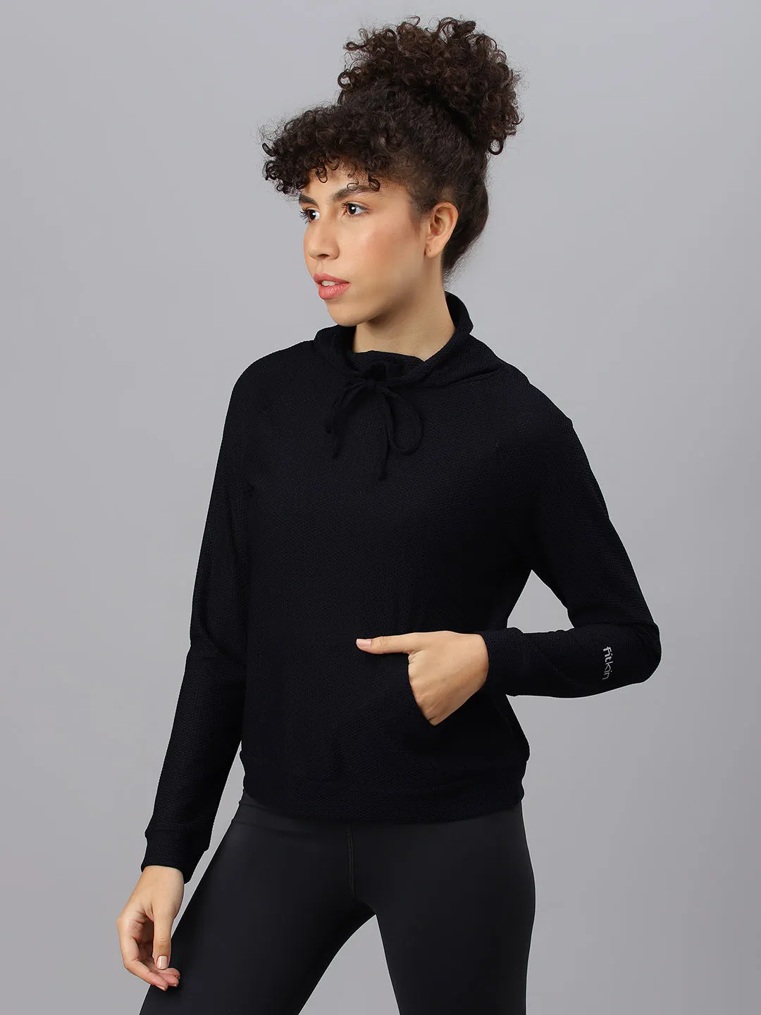 Fitkin Women's Navy Bubble Turtle Neck Top