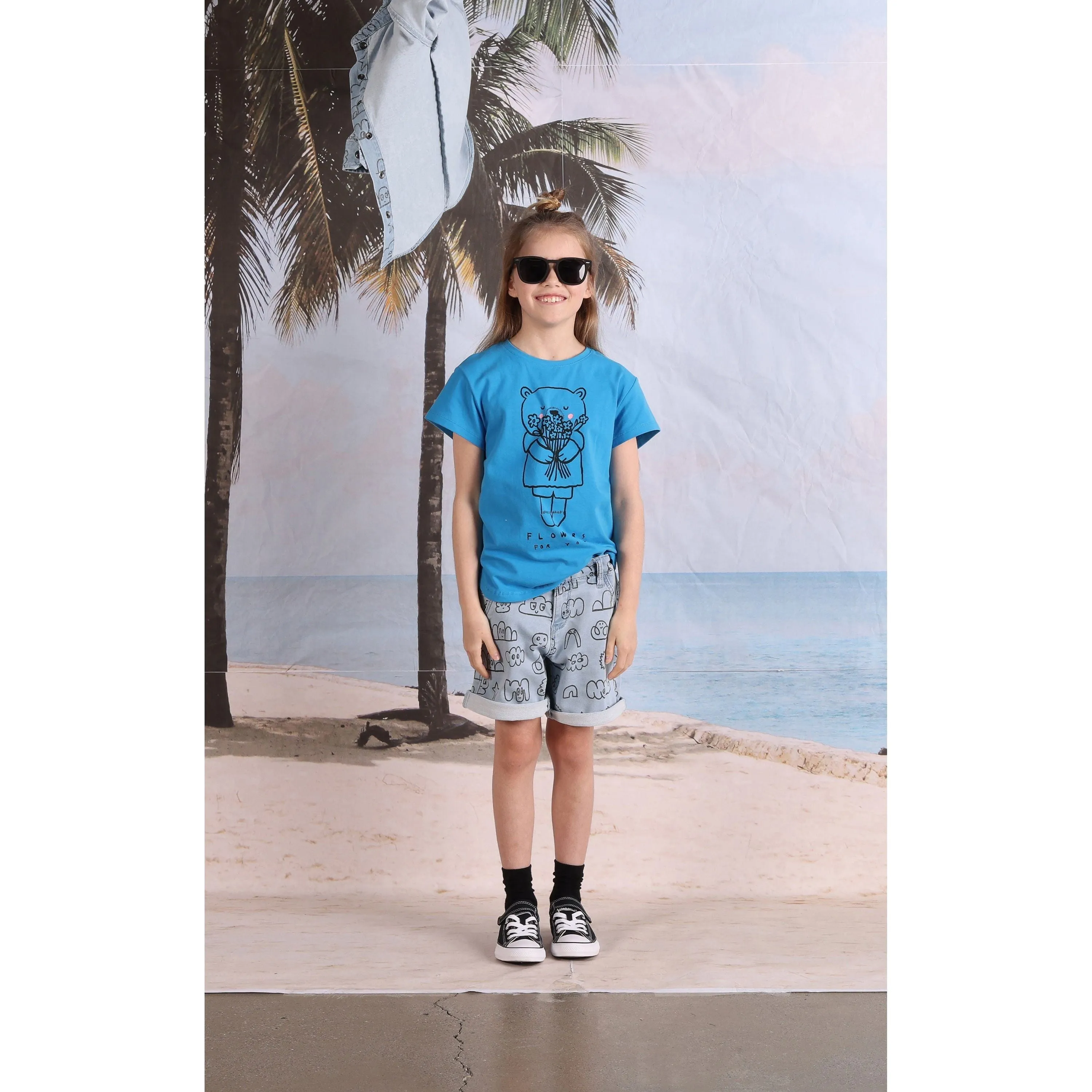 Flowers For You Tee- Bright Blue