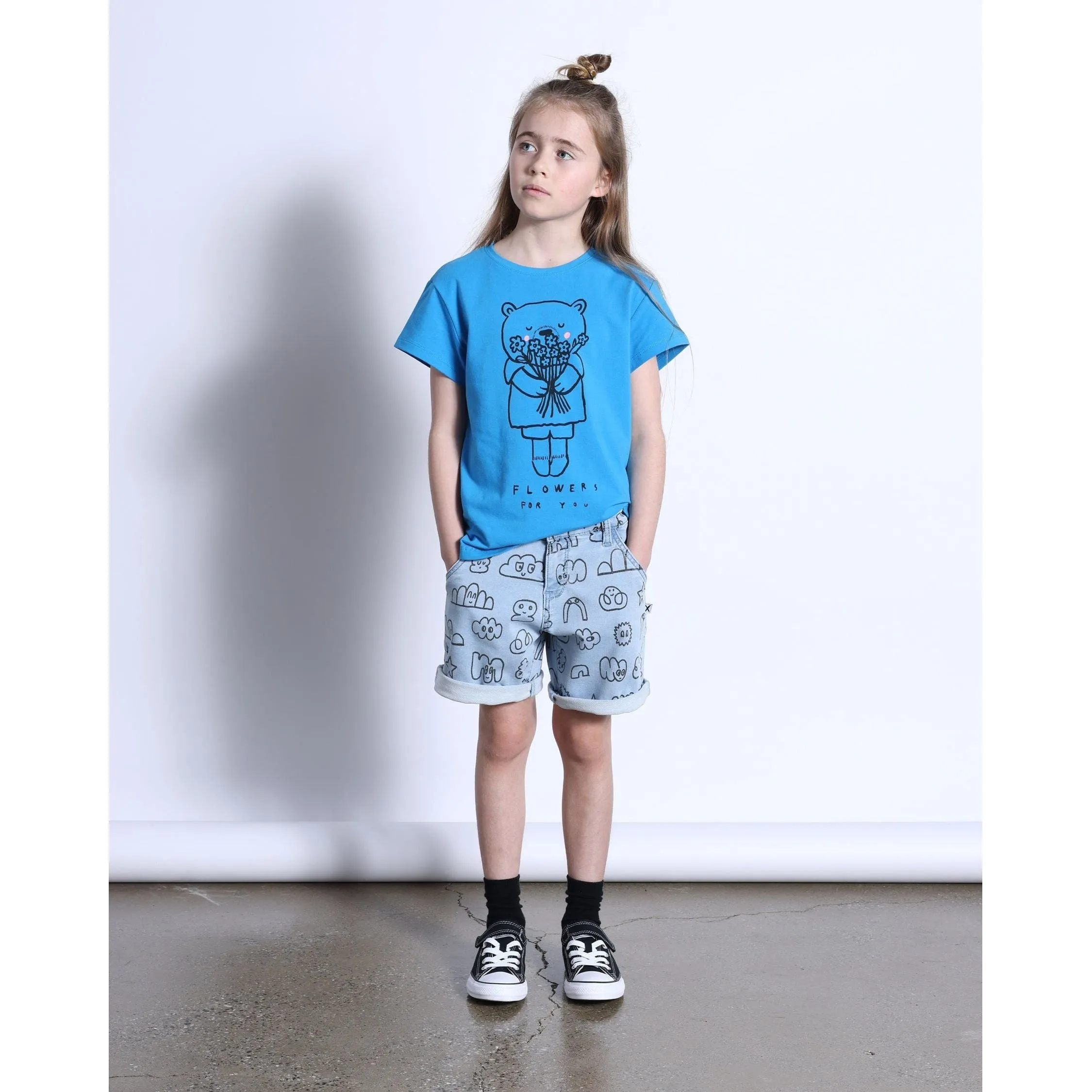 Flowers For You Tee- Bright Blue