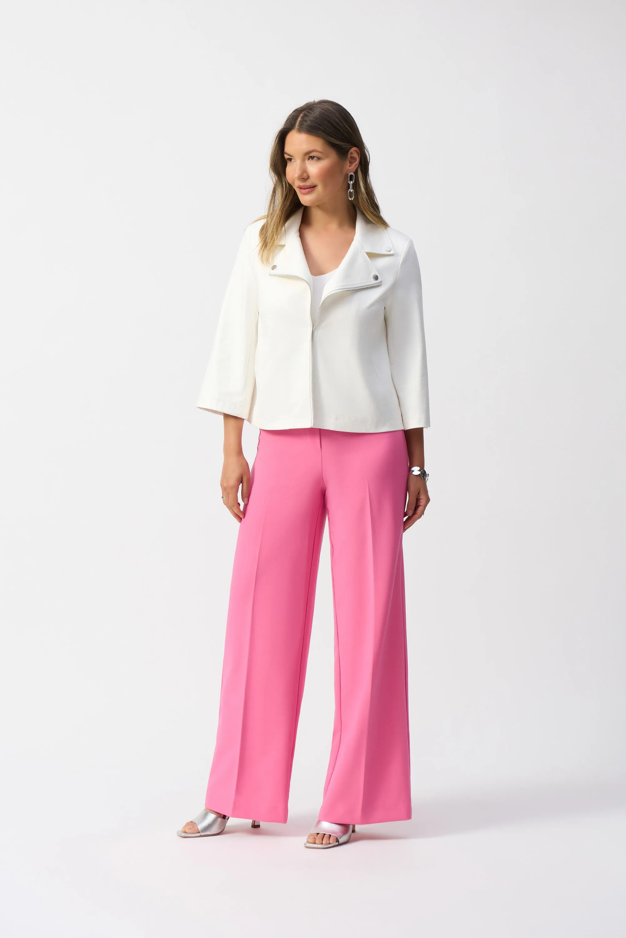 Foiled faux suede swing jacket by Joseph Ribkoff - White