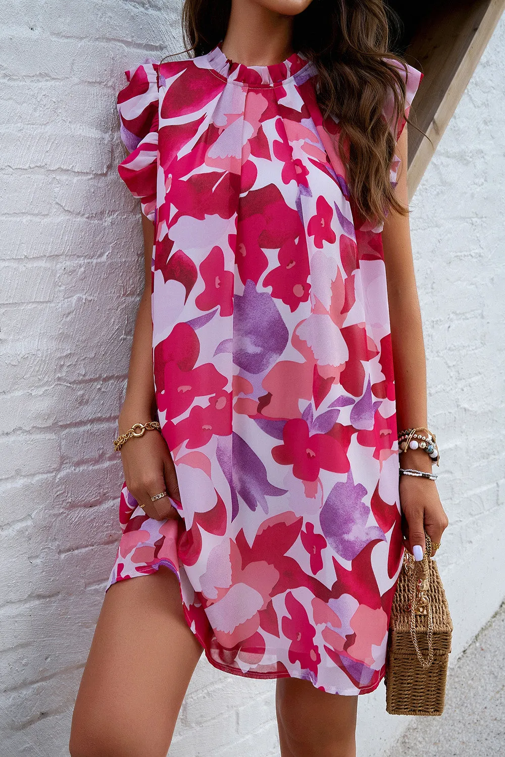 Frill Mock Neck Cap Sleeve Dress