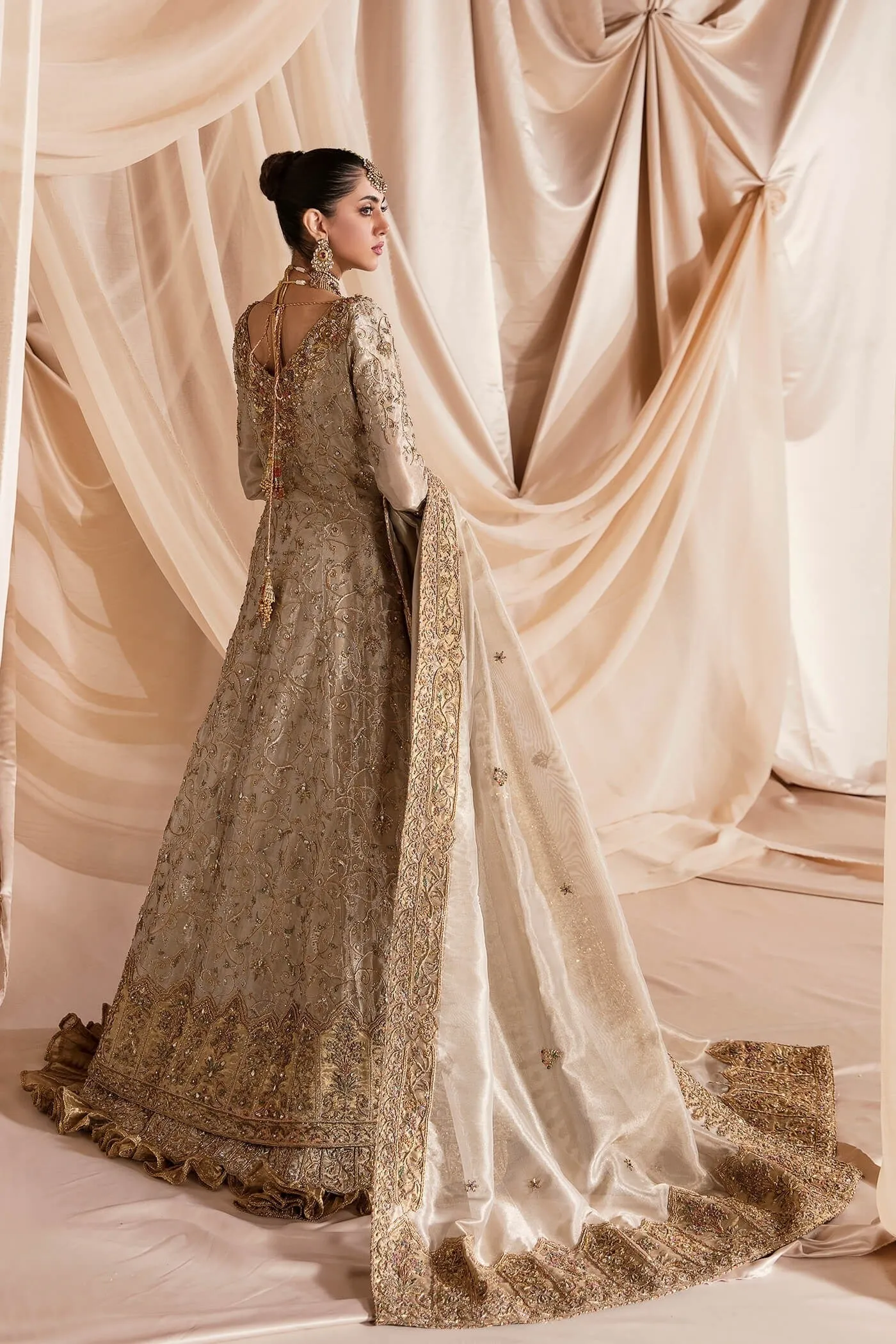 Golden Tissue Lehenga Pakistani Wedding Dresses