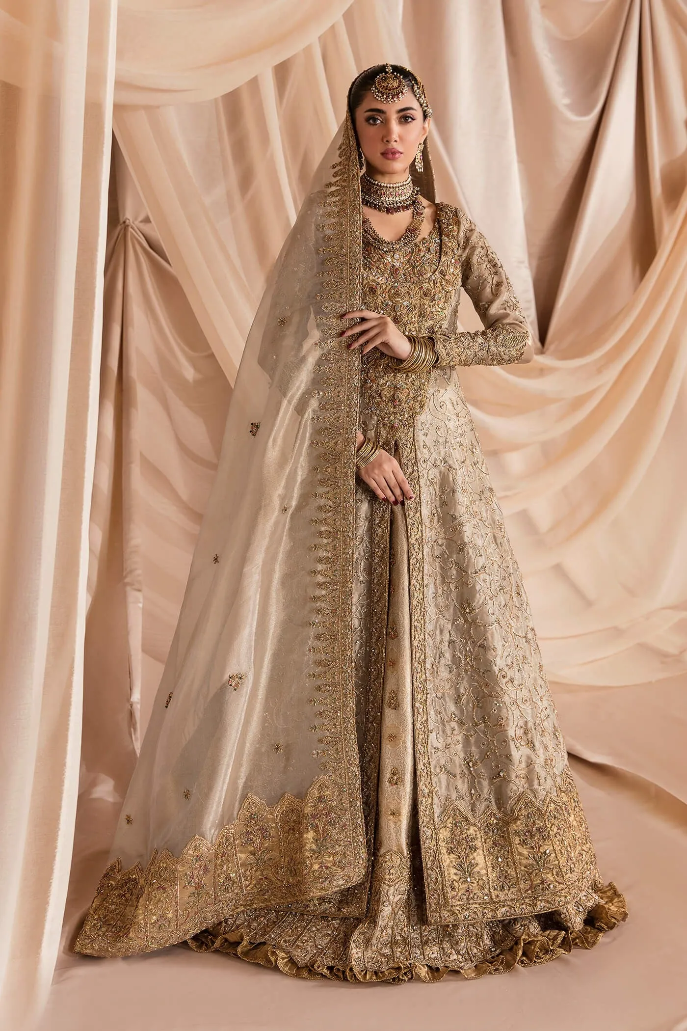 Golden Tissue Lehenga Pakistani Wedding Dresses