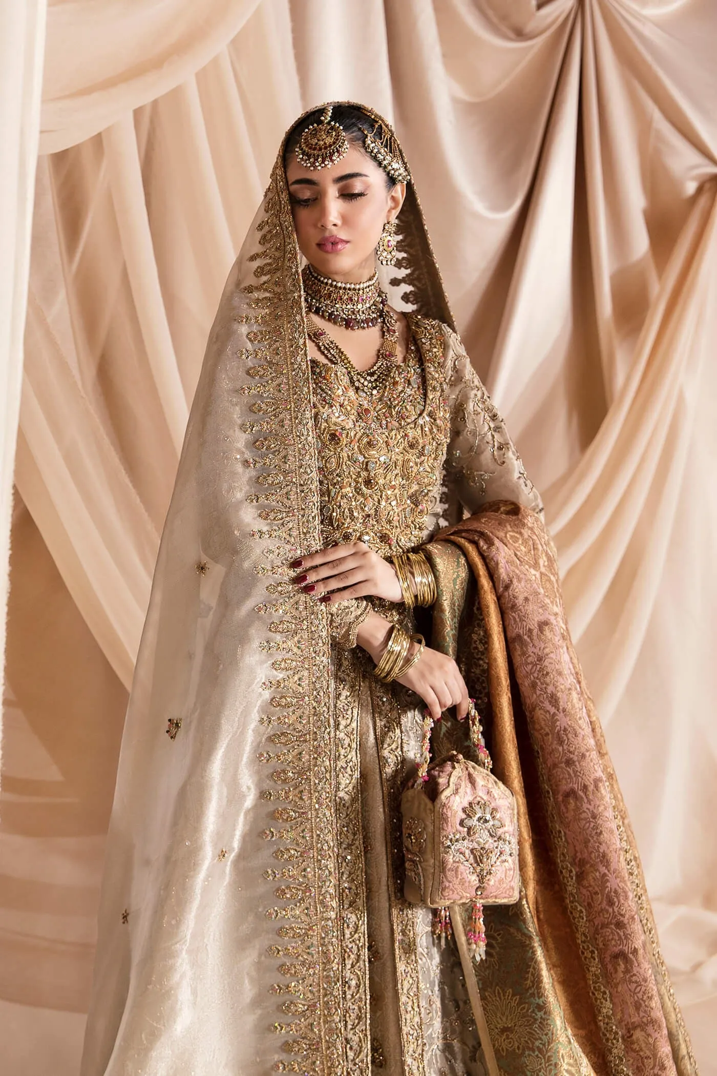 Golden Tissue Lehenga Pakistani Wedding Dresses