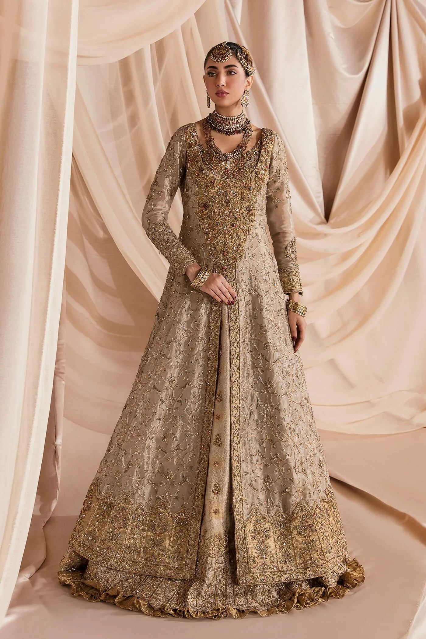 Golden Tissue Lehenga Pakistani Wedding Dresses