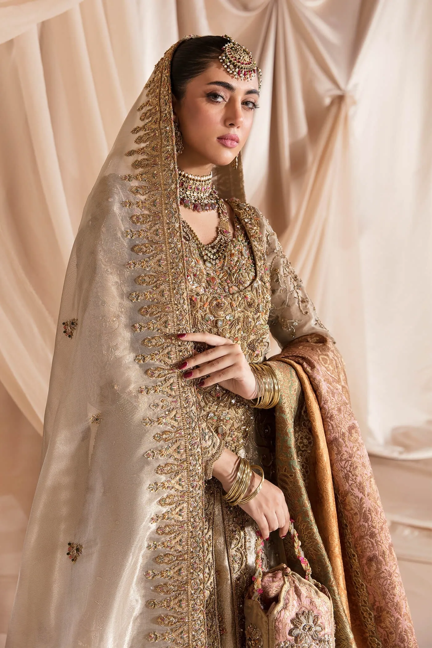 Golden Tissue Lehenga Pakistani Wedding Dresses