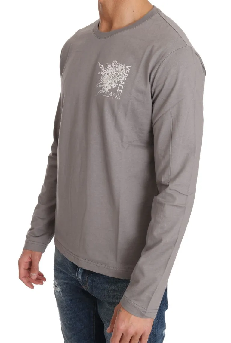 Gray Cotton White Tiger Crewneck Pullover