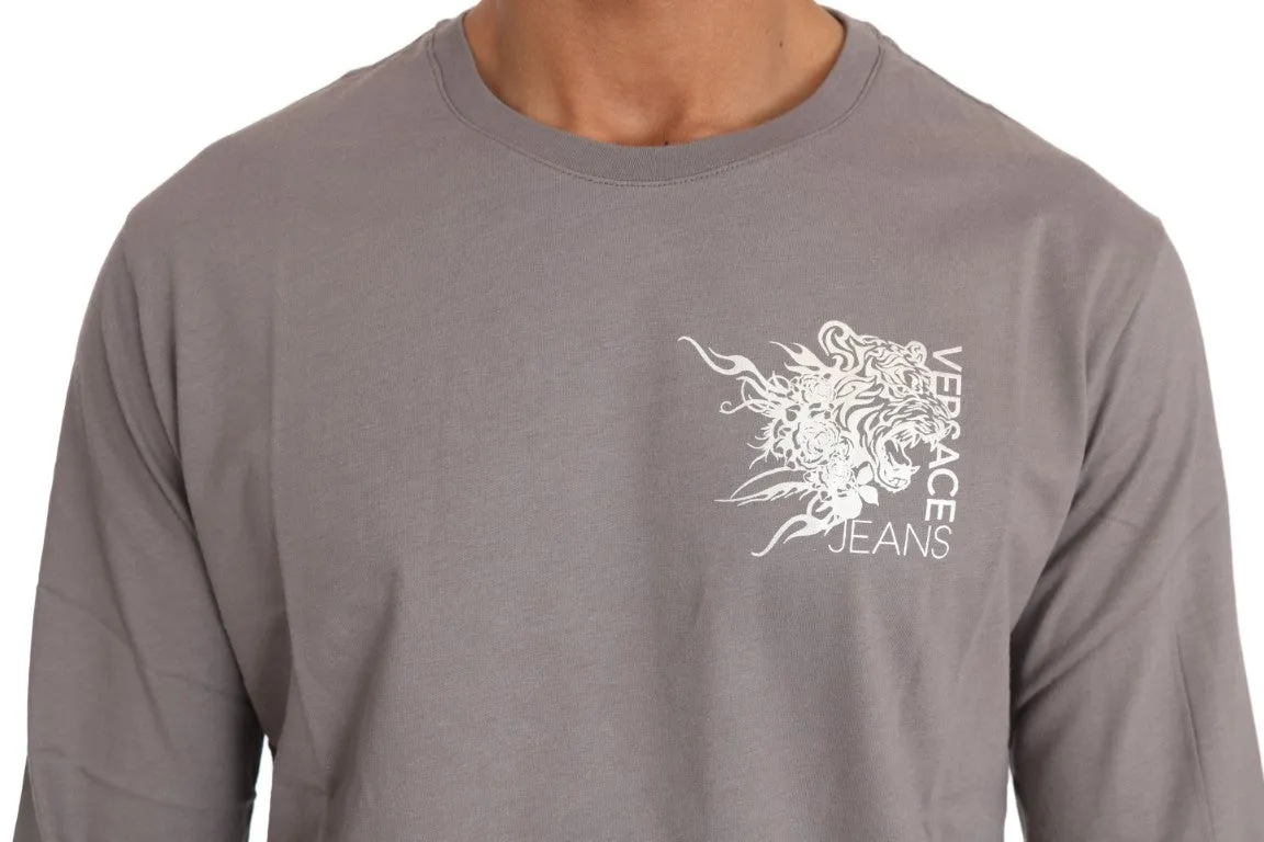 Gray Cotton White Tiger Crewneck Pullover