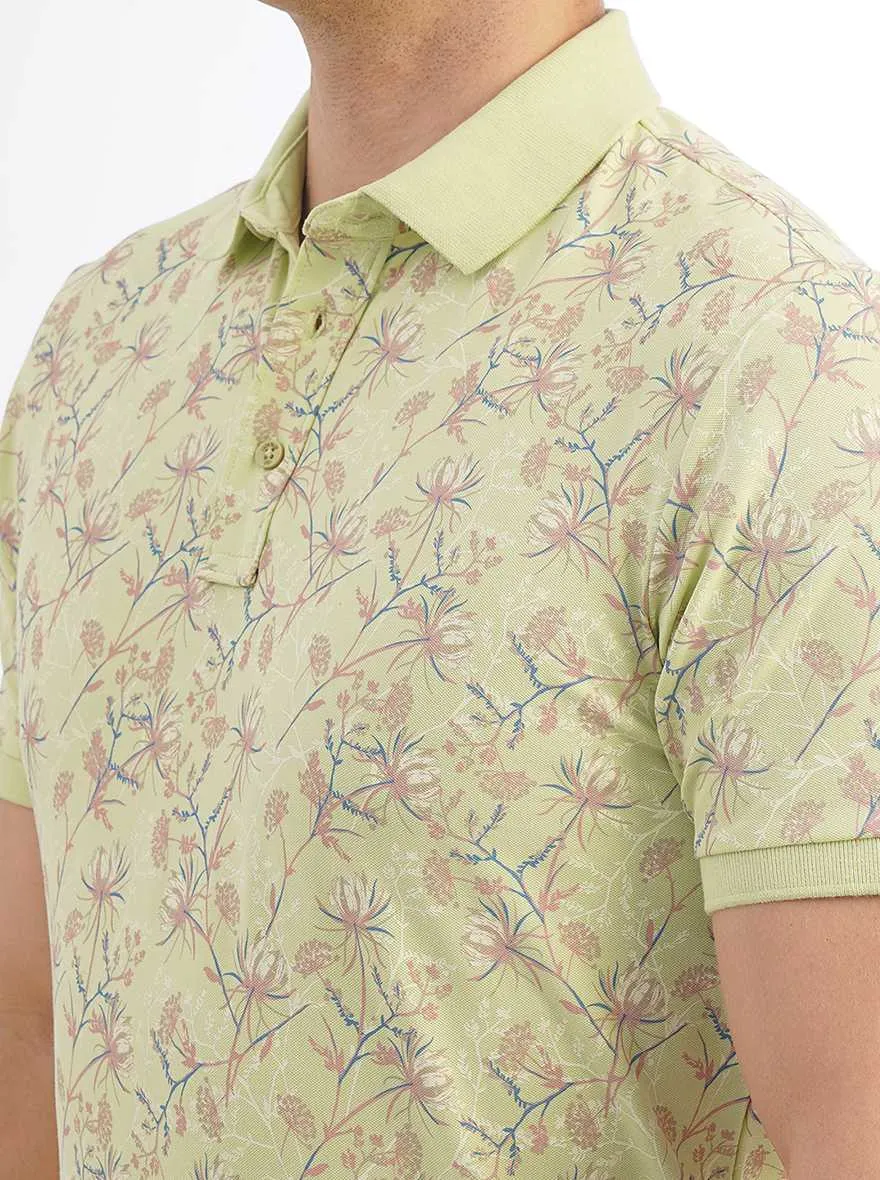 Green Printed Slim Fit Polo T-Shirt | JadeBlue