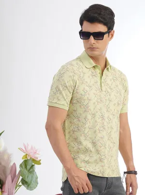 Green Printed Slim Fit Polo T-Shirt | JadeBlue