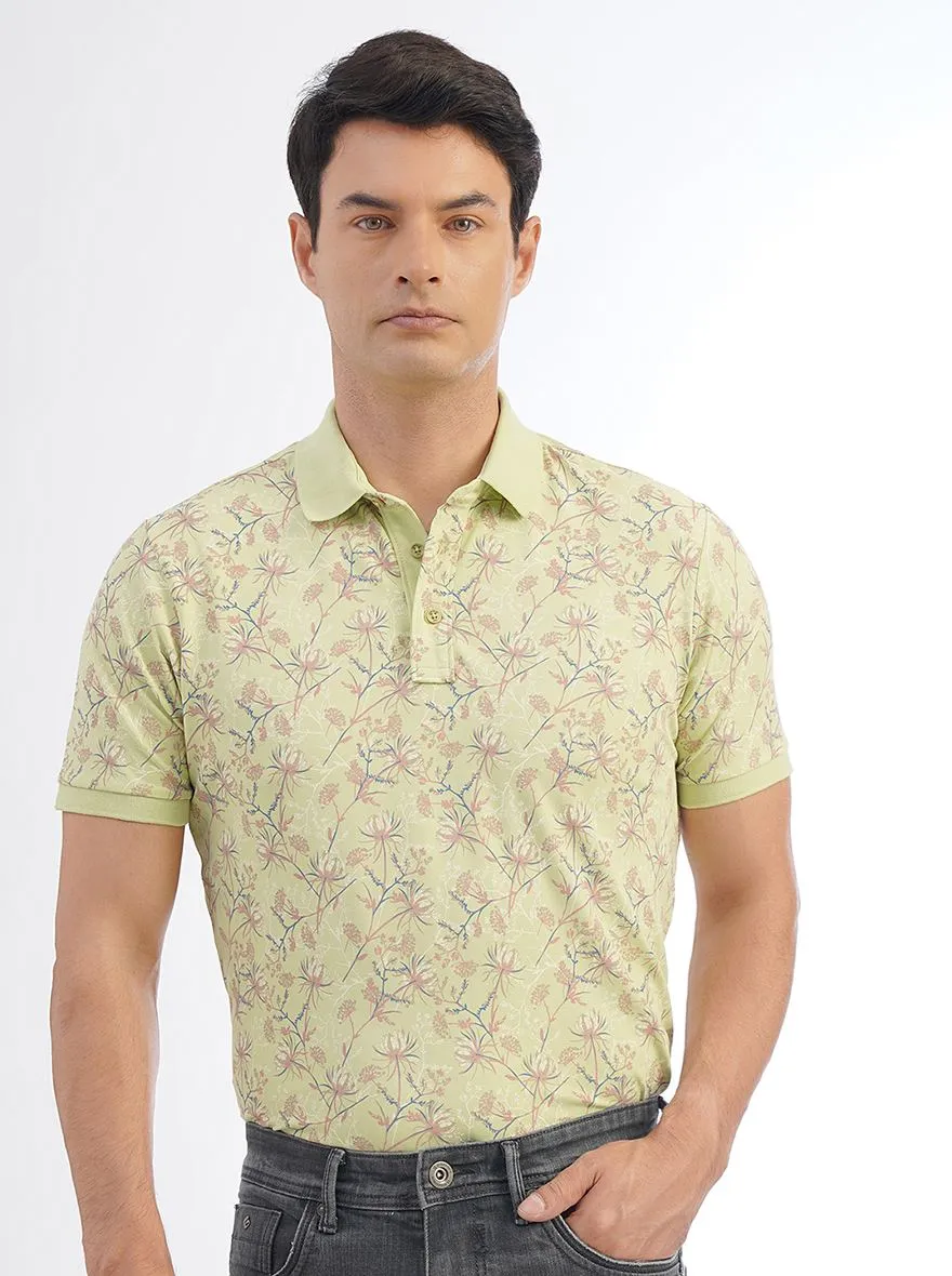 Green Printed Slim Fit Polo T-Shirt | JadeBlue