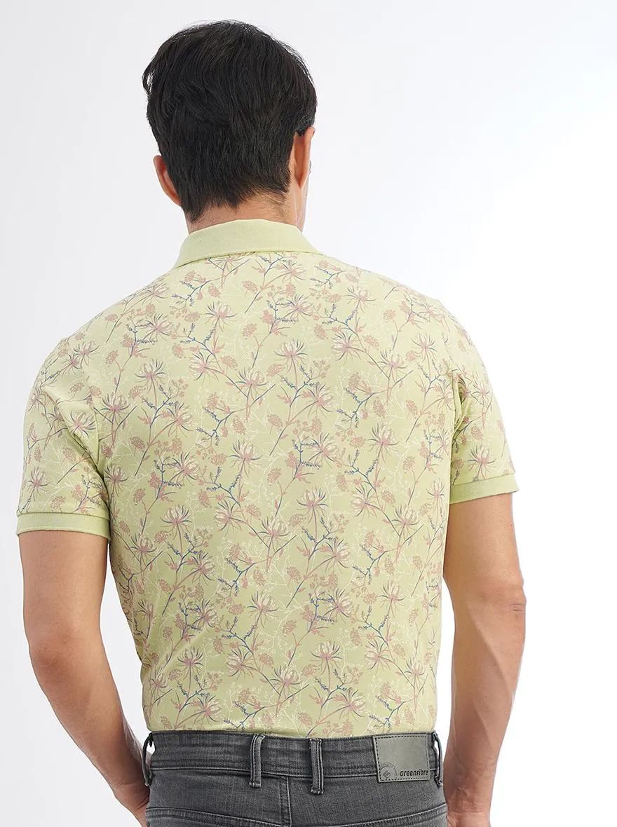 Green Printed Slim Fit Polo T-Shirt | JadeBlue