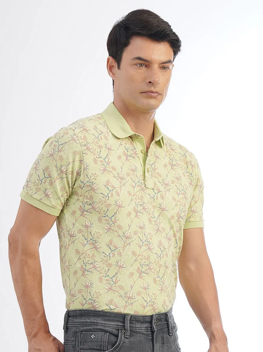 Green Printed Slim Fit Polo T-Shirt | JadeBlue