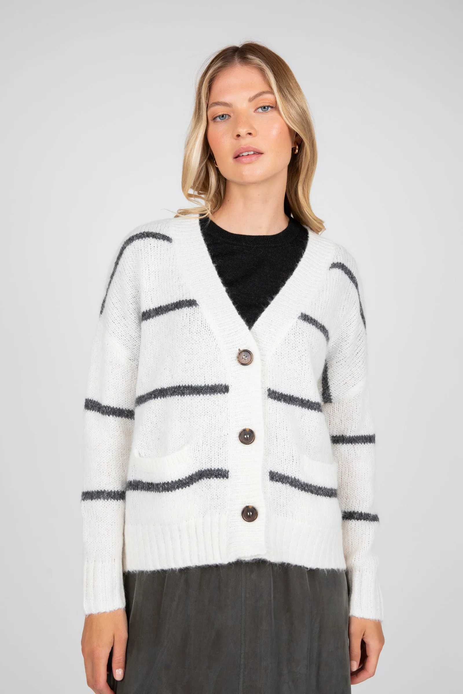Haze Cardigan - Ivory Stripe