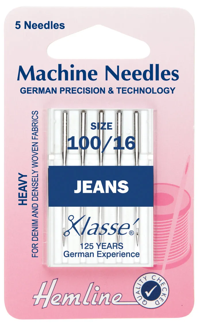 Hemline Sewing Machine Needles Jean Heavy 100/16