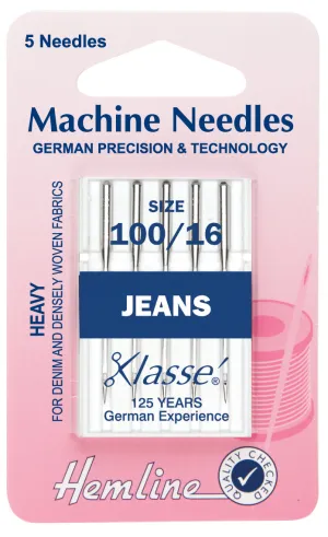 Hemline Sewing Machine Needles Jean Heavy 100/16