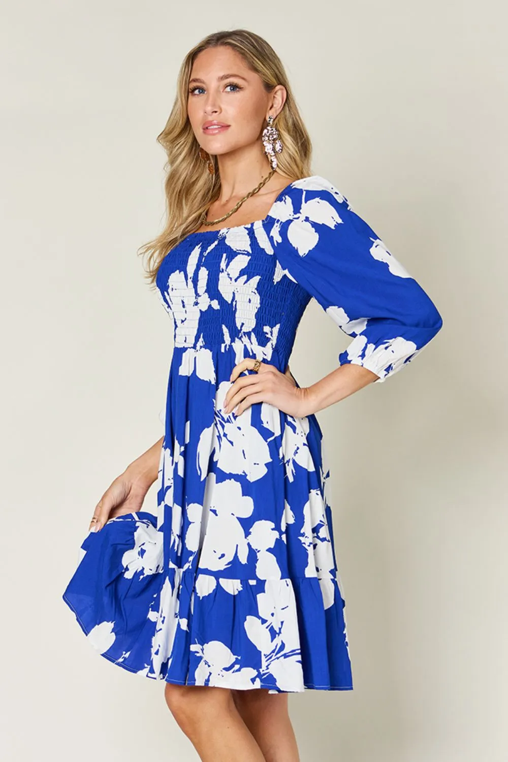 Henry Double Take Full Size Floral Ruffle Hem Smocked Dress