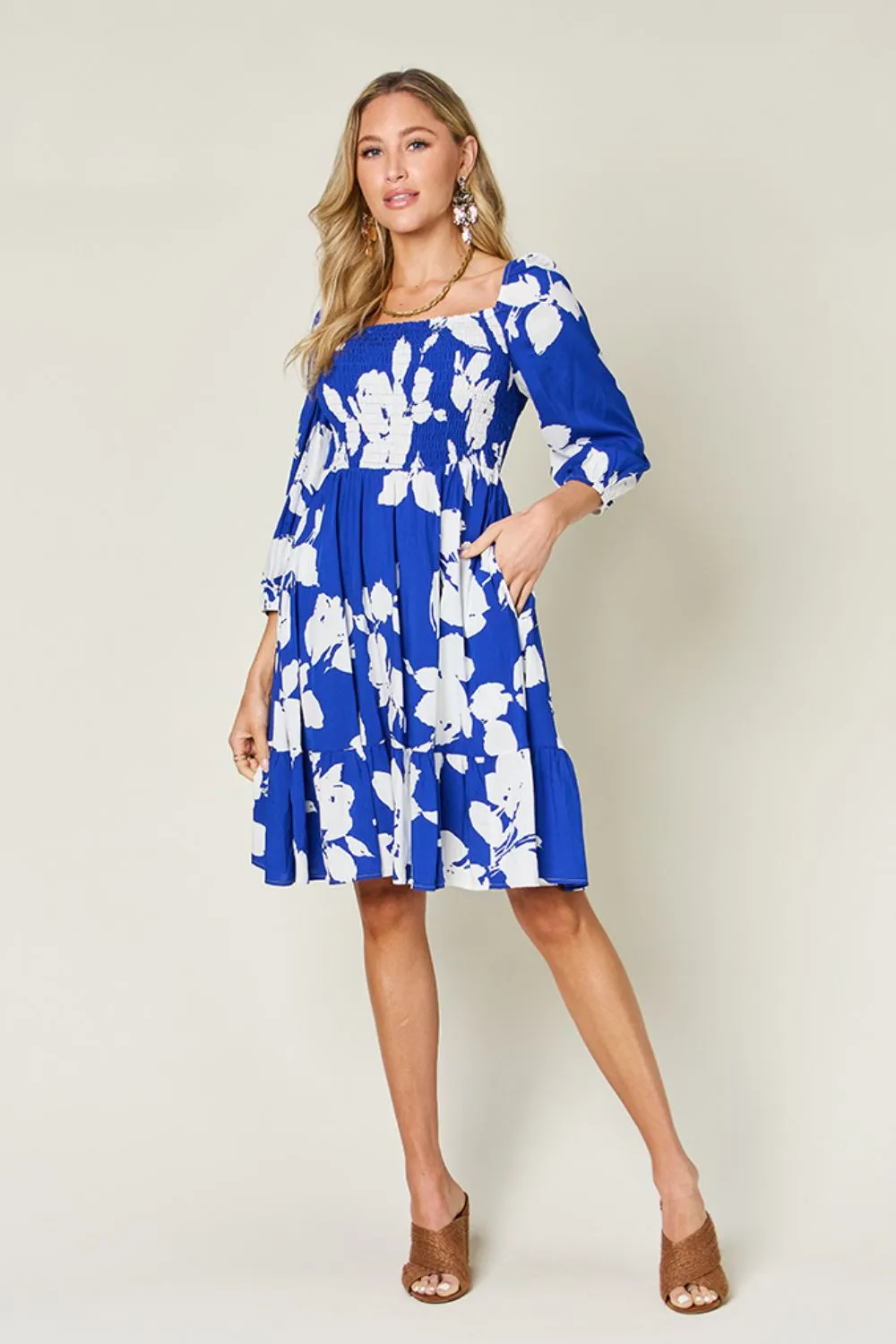 Henry Double Take Full Size Floral Ruffle Hem Smocked Dress