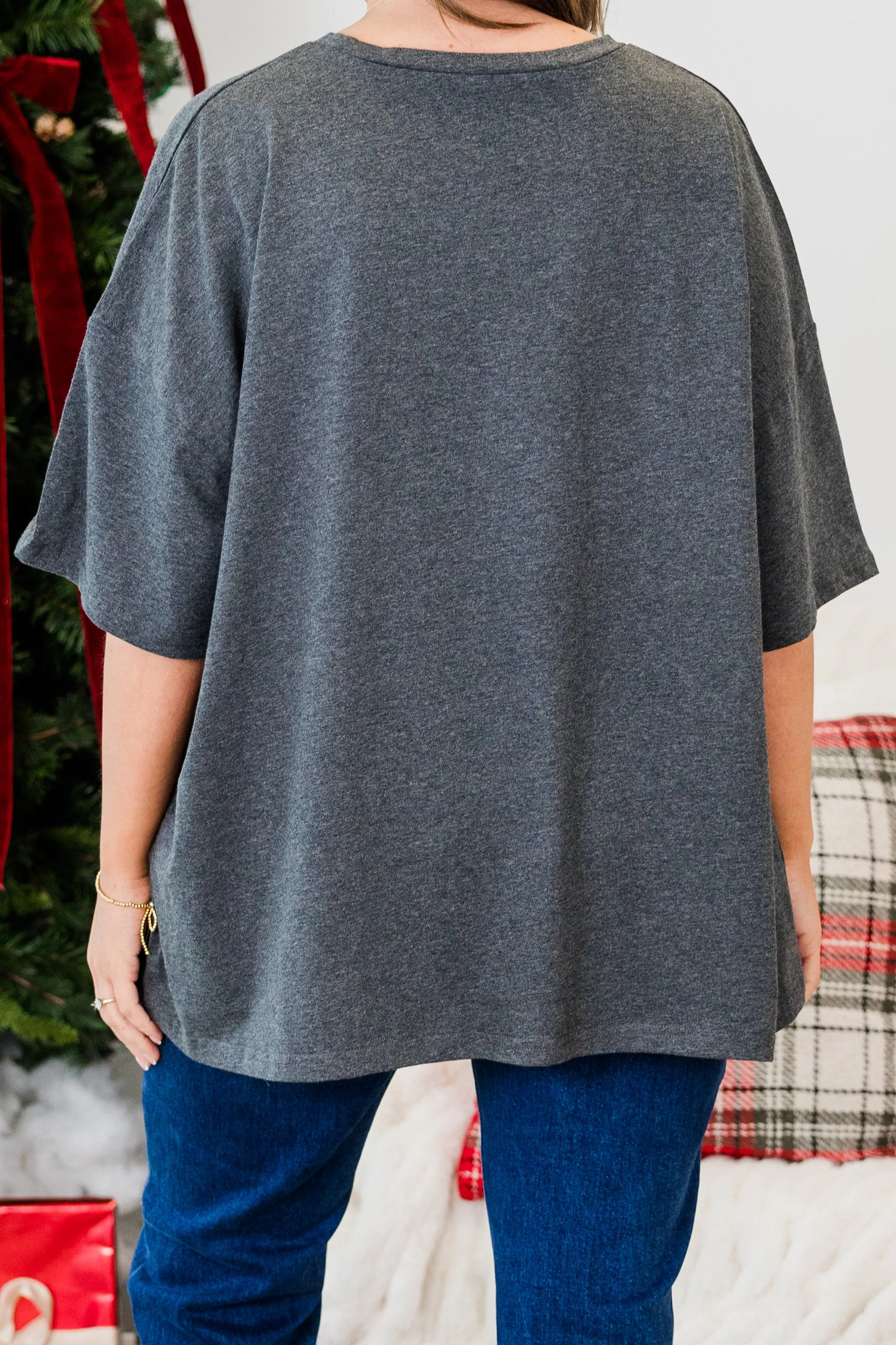 Howdy Santa Boyfriend Tee, Charcoal