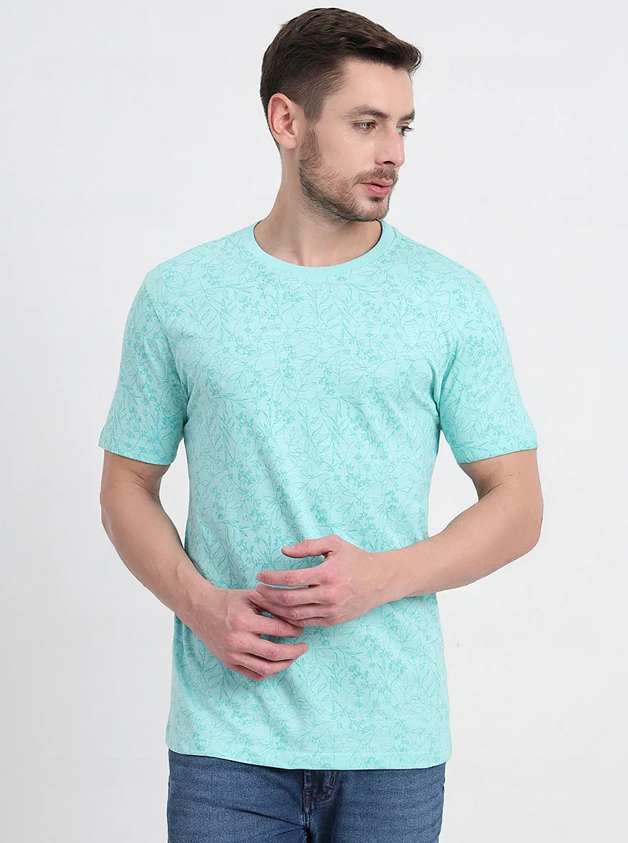 Ice Green Printed Slim Fit T-Shirt | JadeBlue