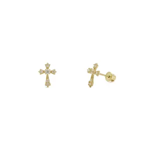 Icy Sharp Patonce Cross Stud Earrings (14K)