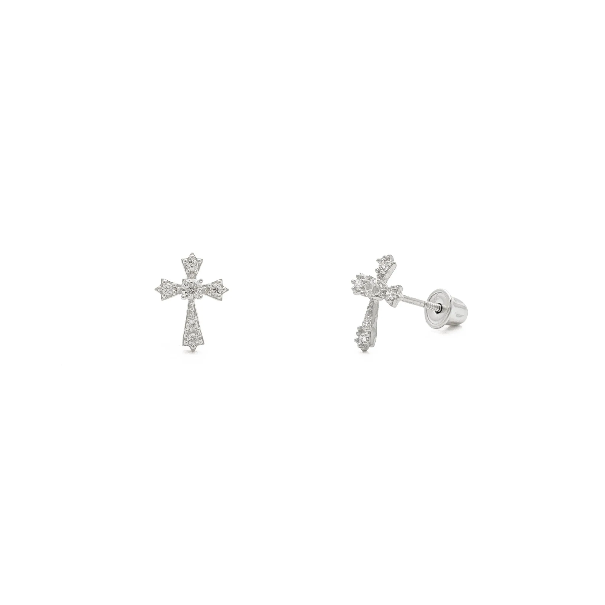 Icy Sharp Patonce Cross Stud Earrings (14K)