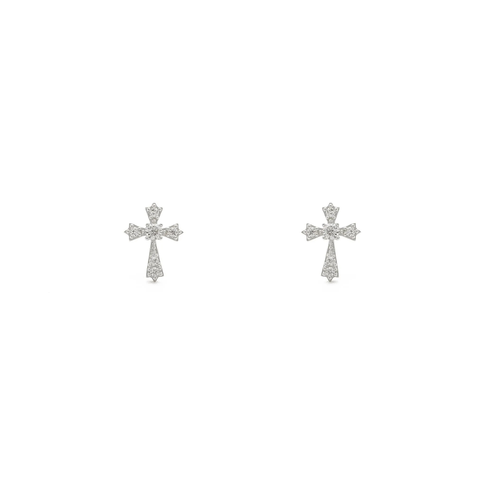 Icy Sharp Patonce Cross Stud Earrings (14K)