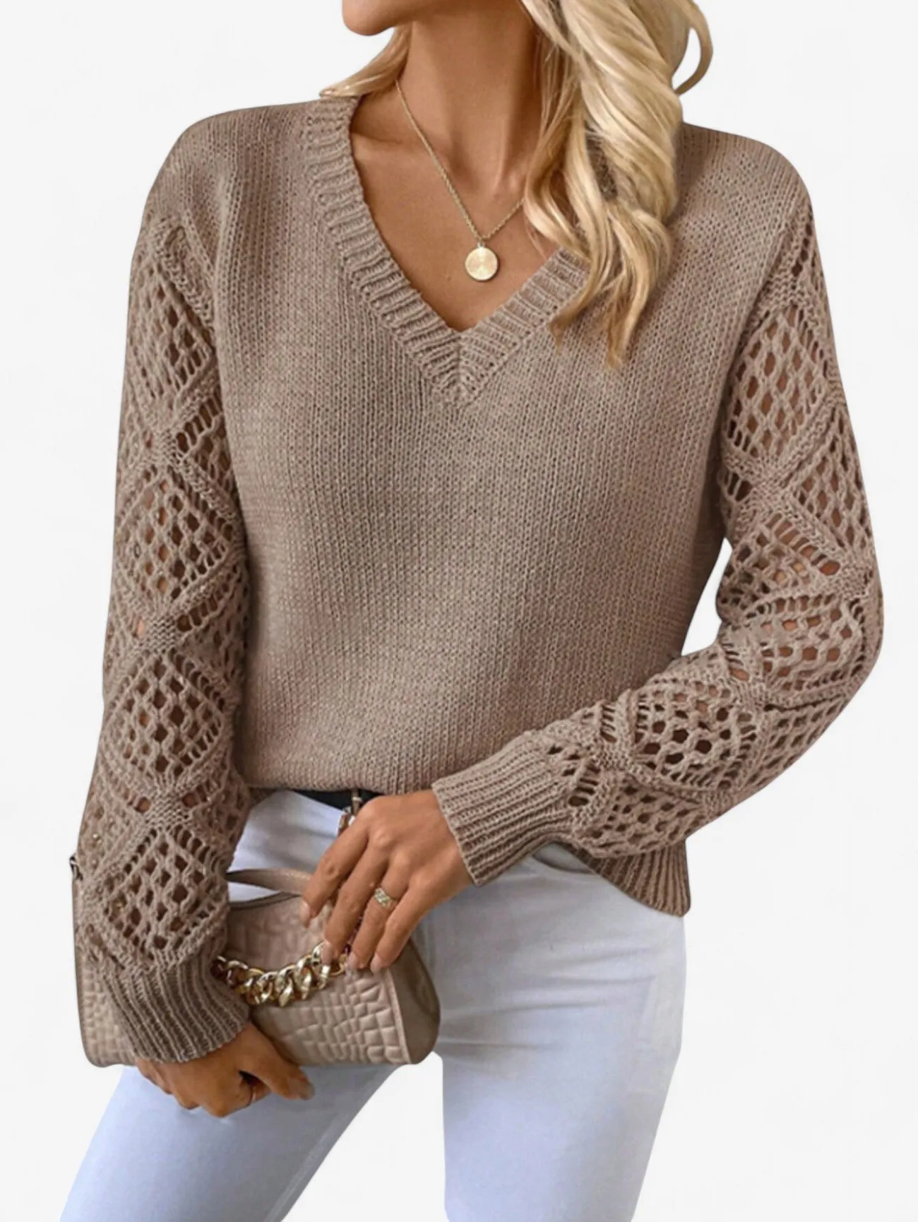 Jada | Women's Soft Knit Crochet Long Sleeve Sweater