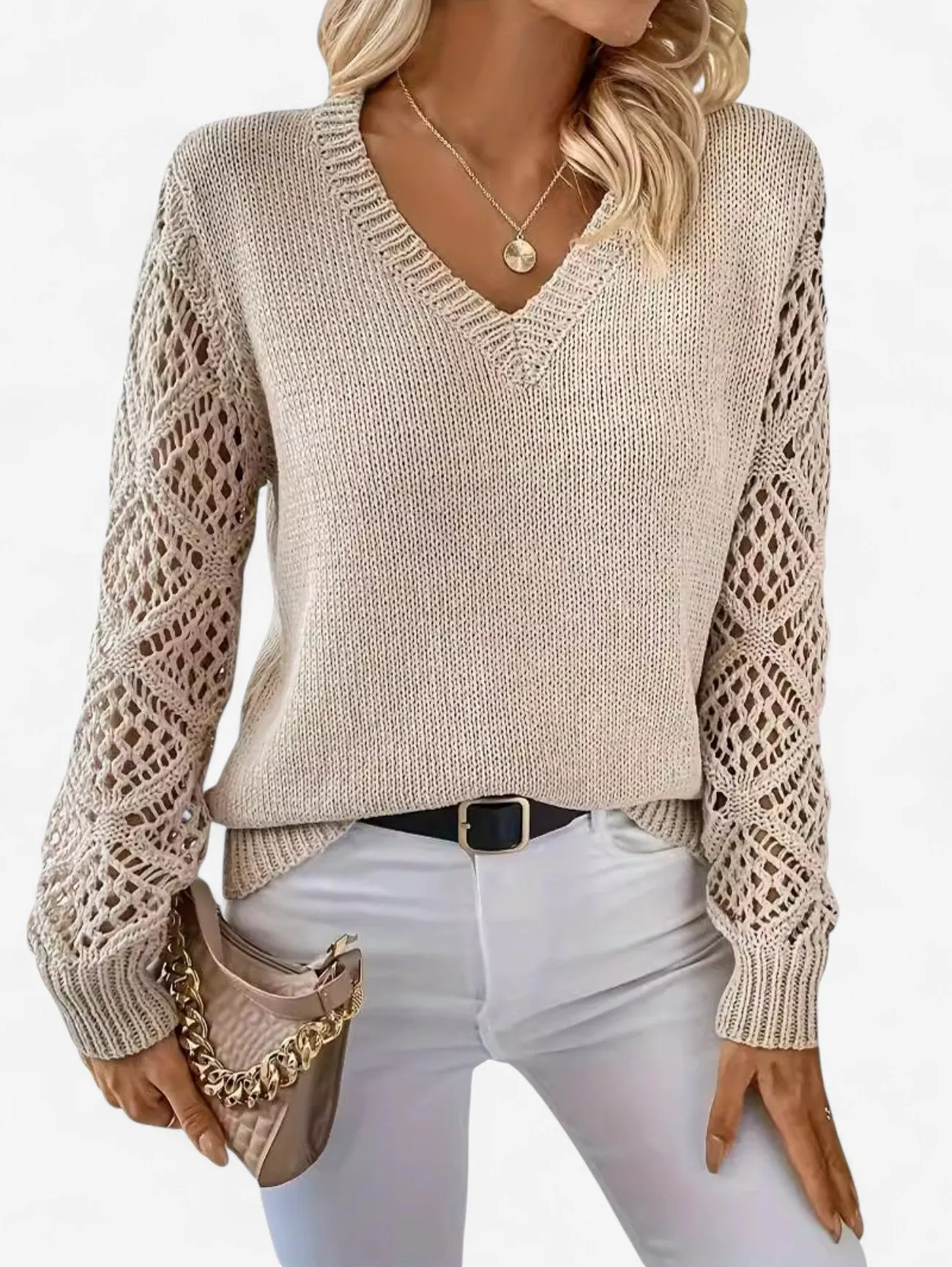 Jada | Women's Soft Knit Crochet Long Sleeve Sweater