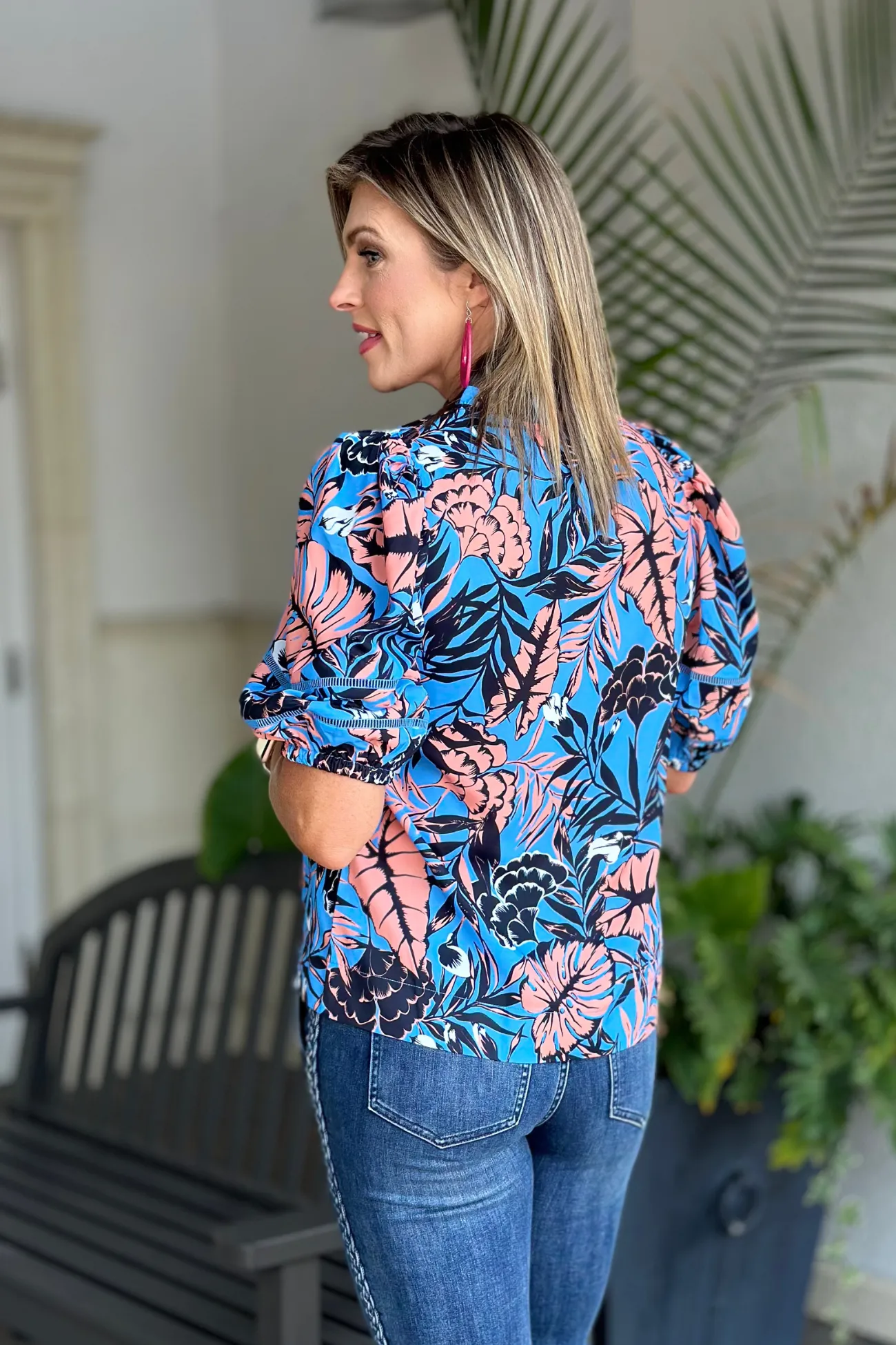 Jade Melody Tam Frond Paradise Ruffle Neck Top