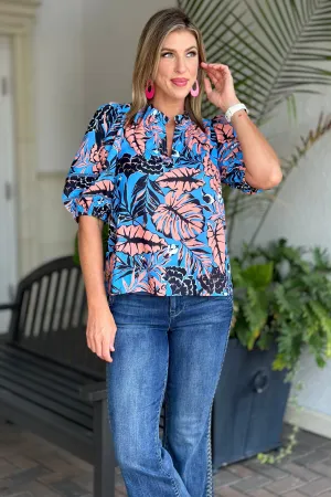 Jade Melody Tam Frond Paradise Ruffle Neck Top