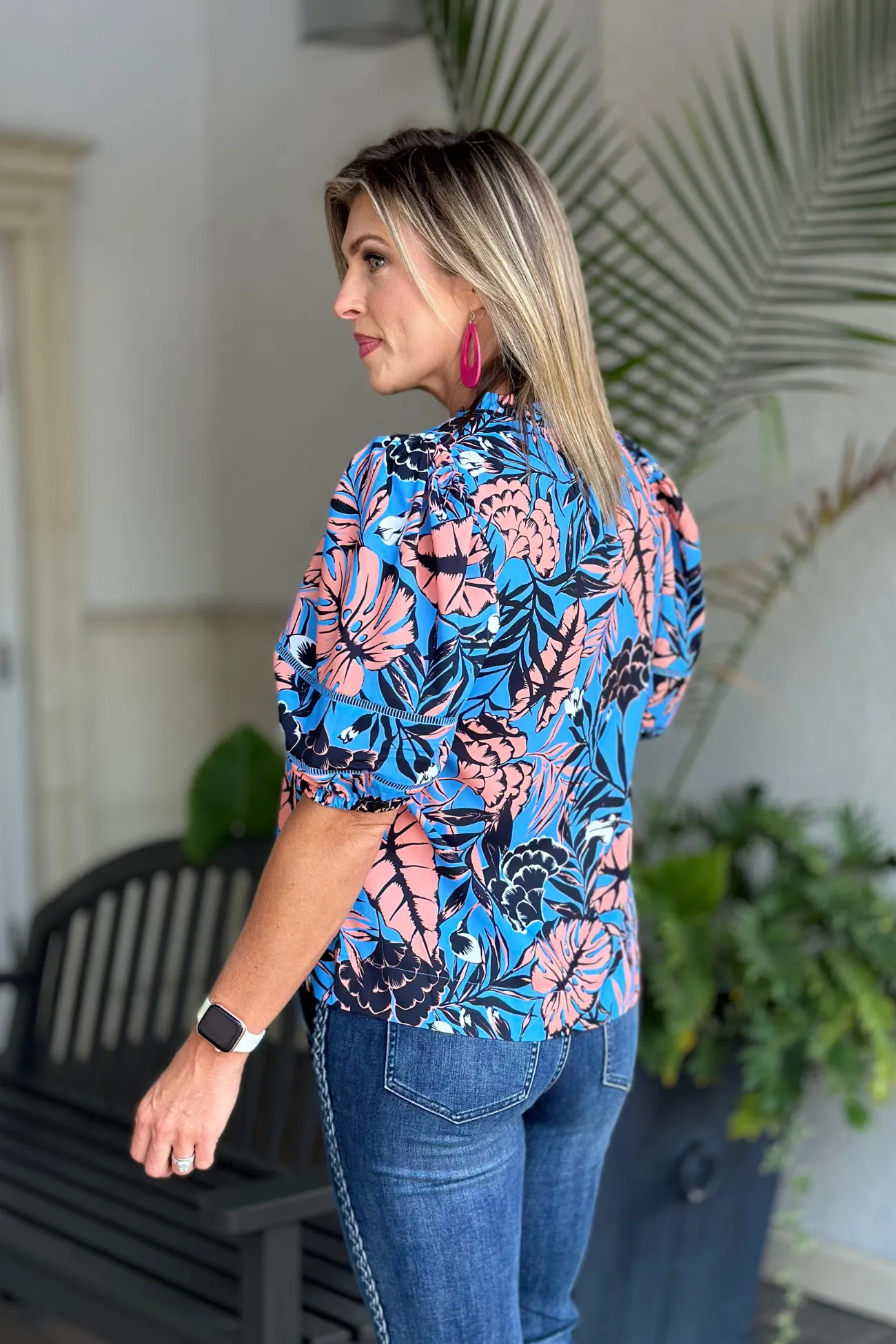 Jade Melody Tam Frond Paradise Ruffle Neck Top