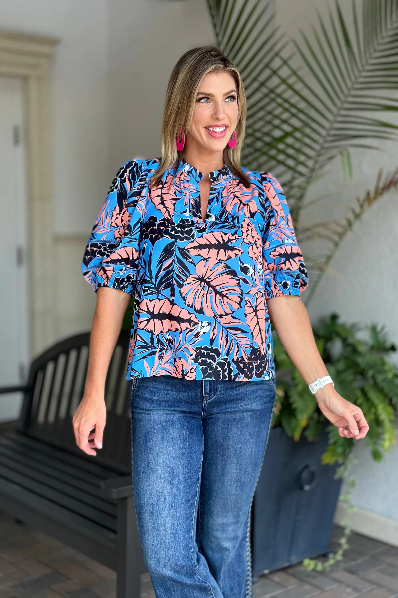 Jade Melody Tam Frond Paradise Ruffle Neck Top