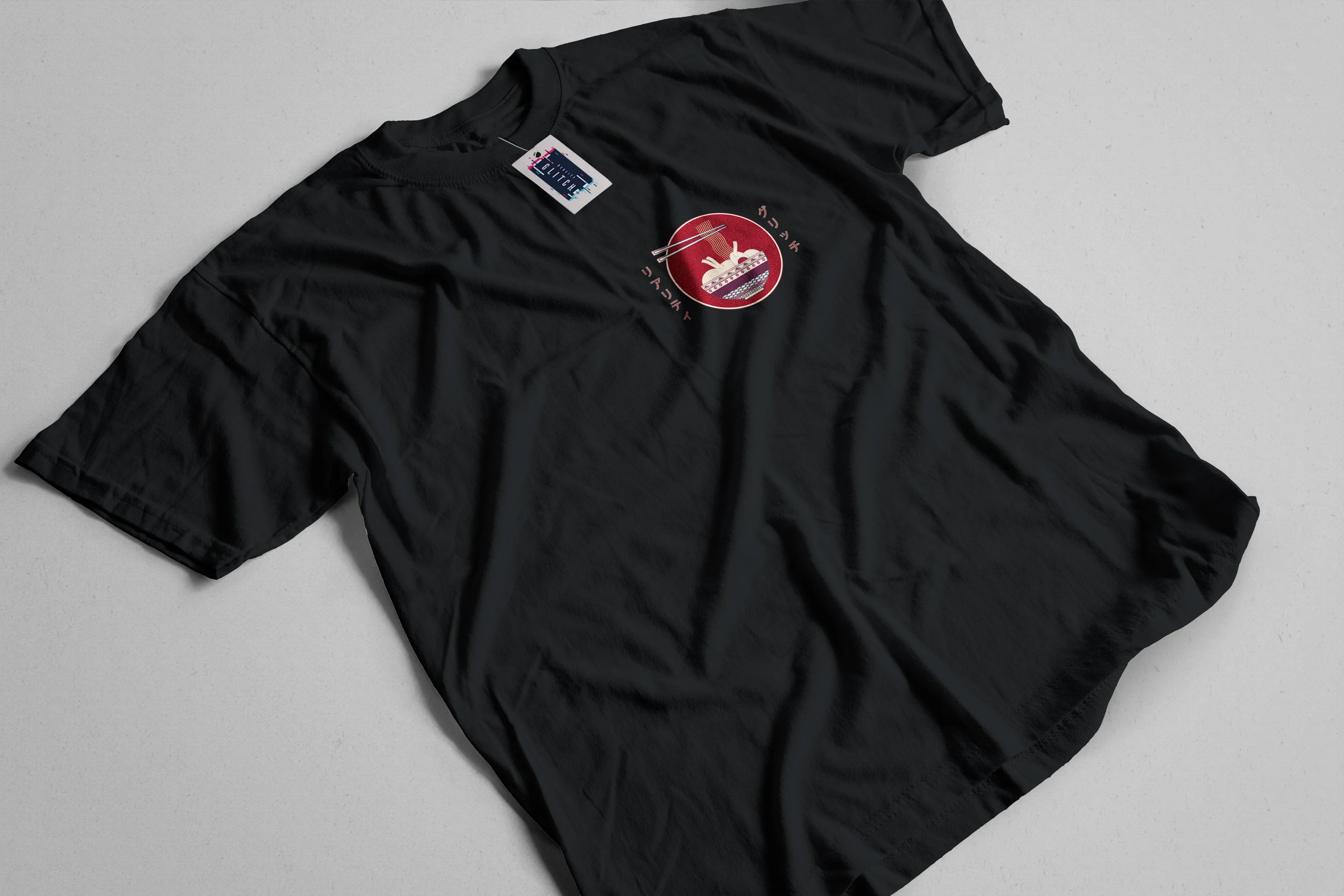 Japanese Ramen Noodle Left Chest Mens T-Shirt