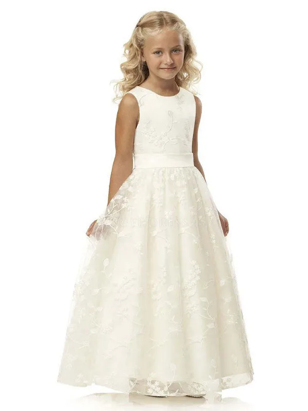 Jewel Neck Sleeveless Sash Formal Kids Pageant flower girl dresses
