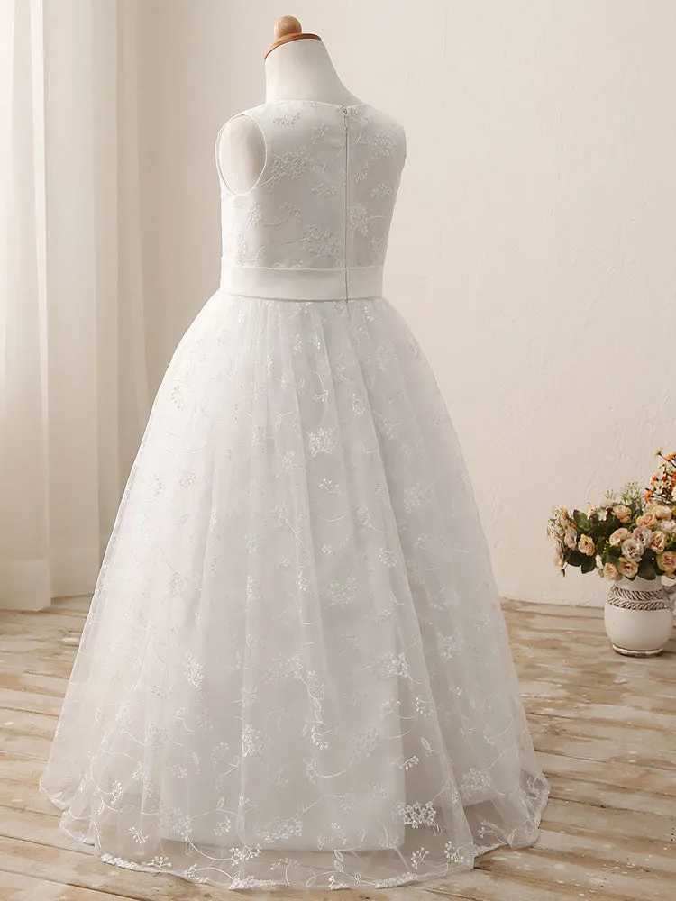 Jewel Neck Sleeveless Sash Formal Kids Pageant flower girl dresses