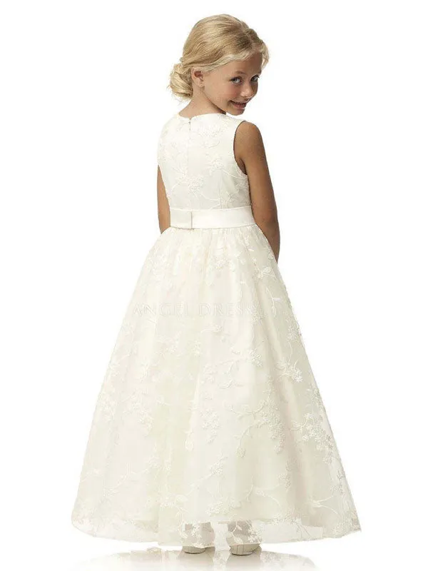 Jewel Neck Sleeveless Sash Formal Kids Pageant flower girl dresses