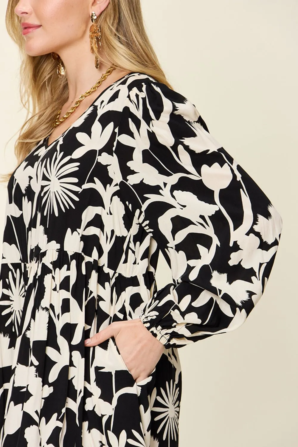 Journee Full Size Printed Ruffle Hem Long Sleeve Dress