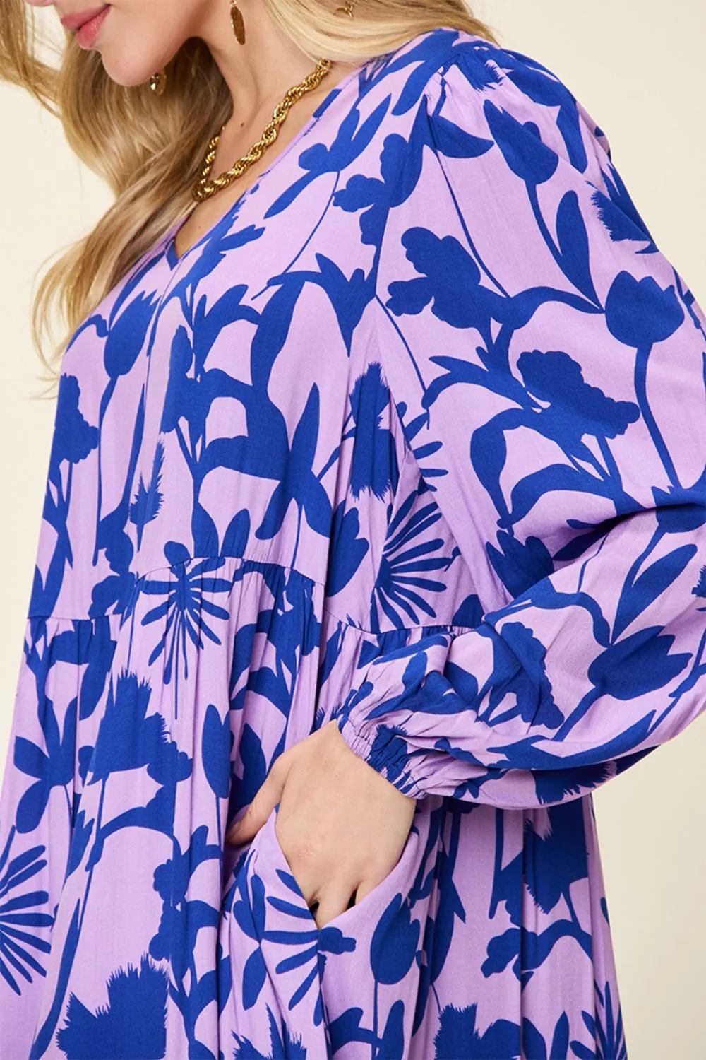 Journee Full Size Printed Ruffle Hem Long Sleeve Dress