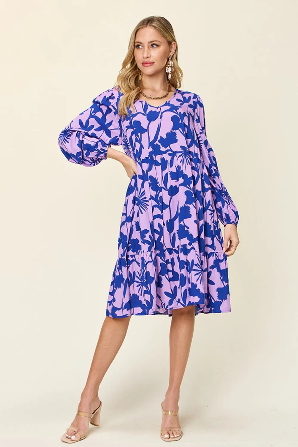 Journee Full Size Printed Ruffle Hem Long Sleeve Dress