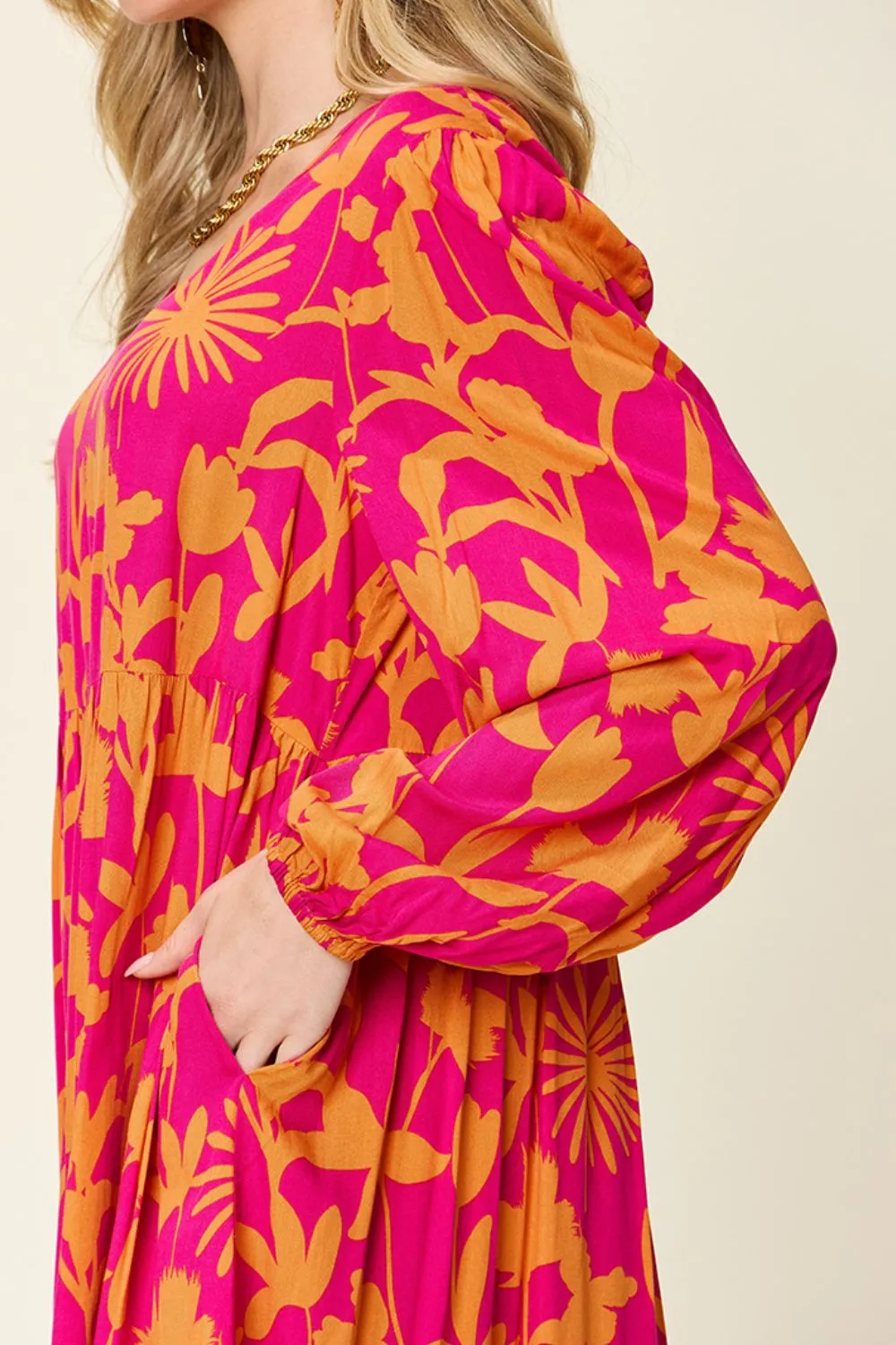 Journee Full Size Printed Ruffle Hem Long Sleeve Dress