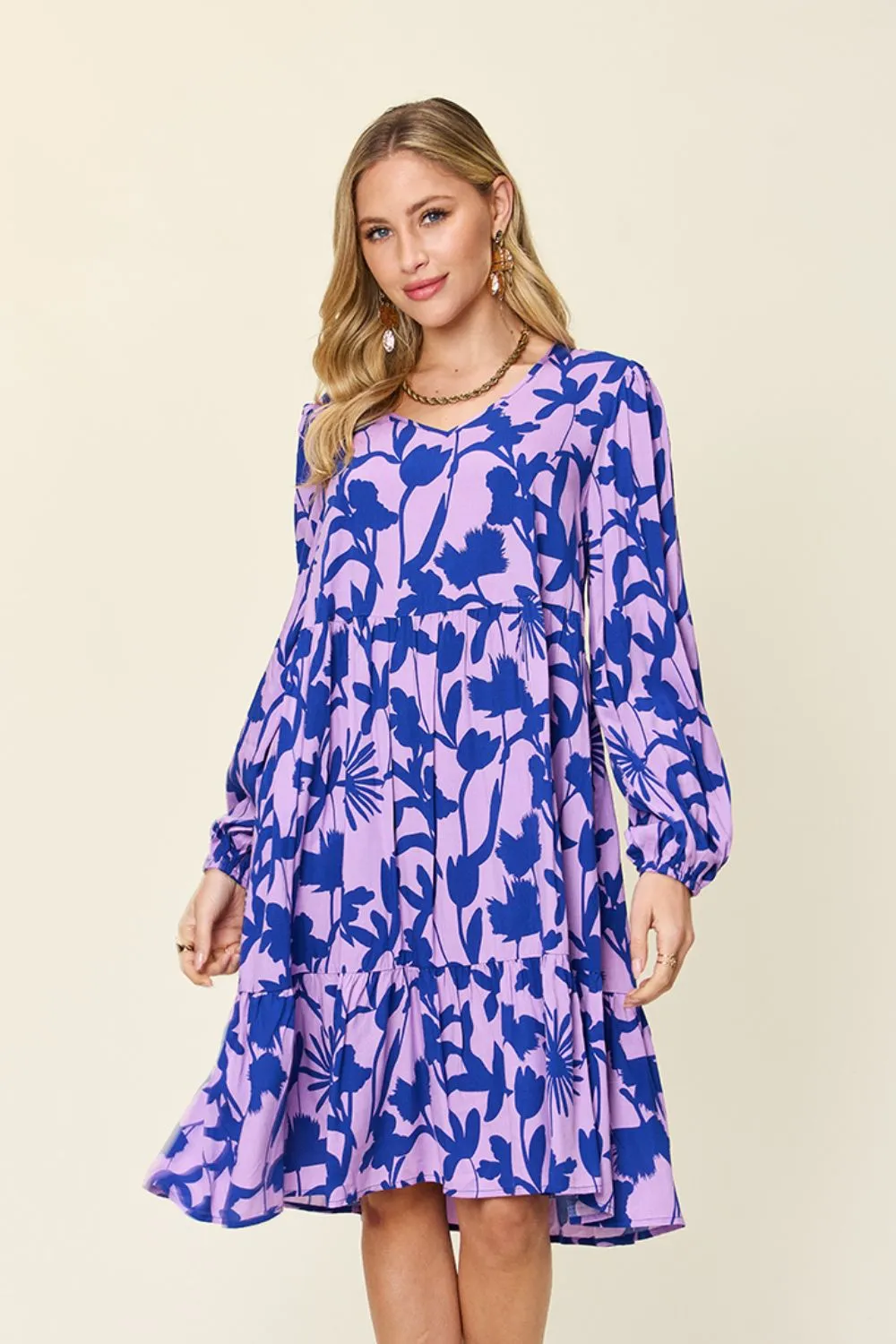 Journee Full Size Printed Ruffle Hem Long Sleeve Dress