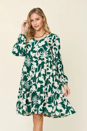 Journee Full Size Printed Ruffle Hem Long Sleeve Dress