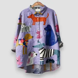 Kathrin | Airy Blouse with Dog Motif Made from Premium Material