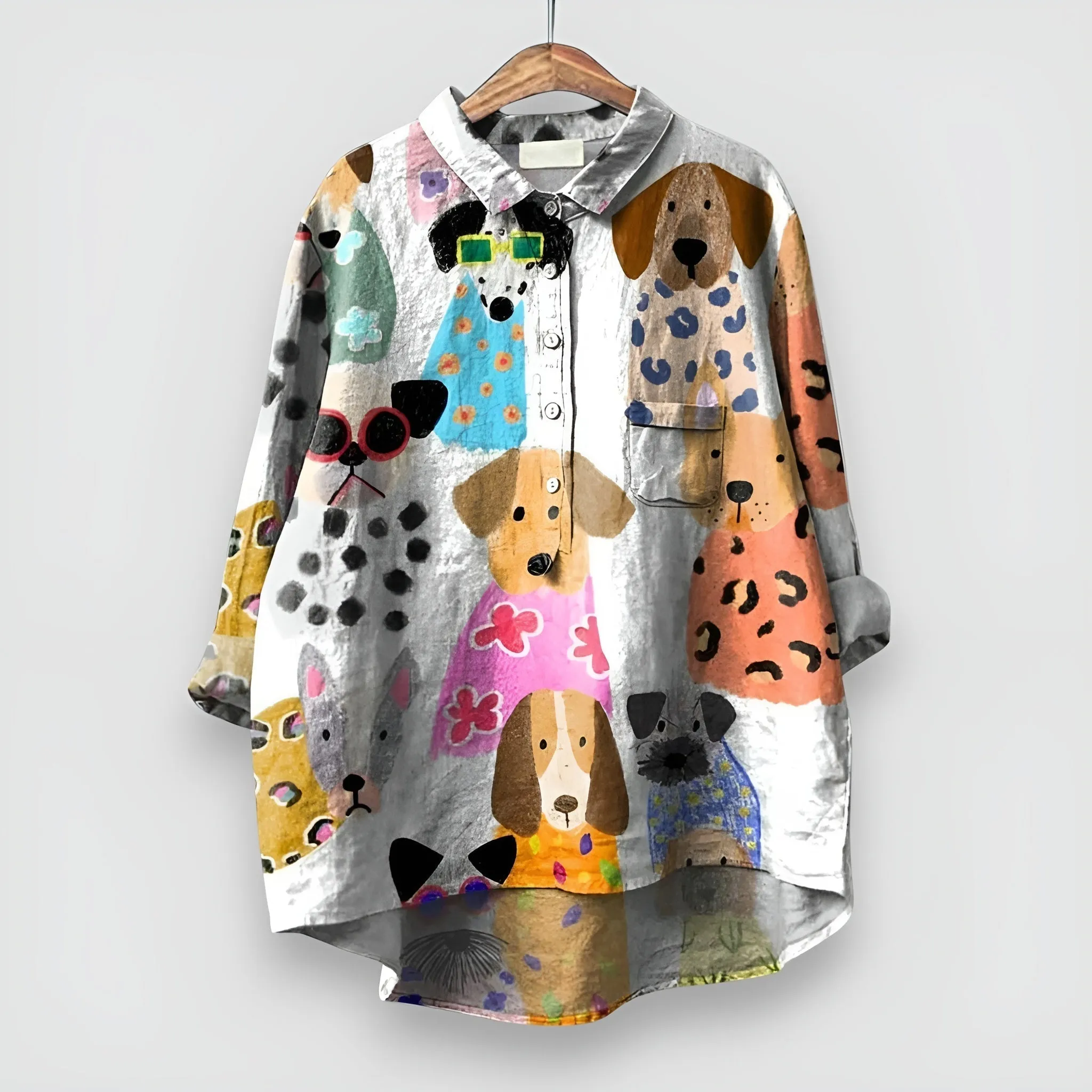 Kathrin | Airy Blouse with Dog Motif Made from Premium Material