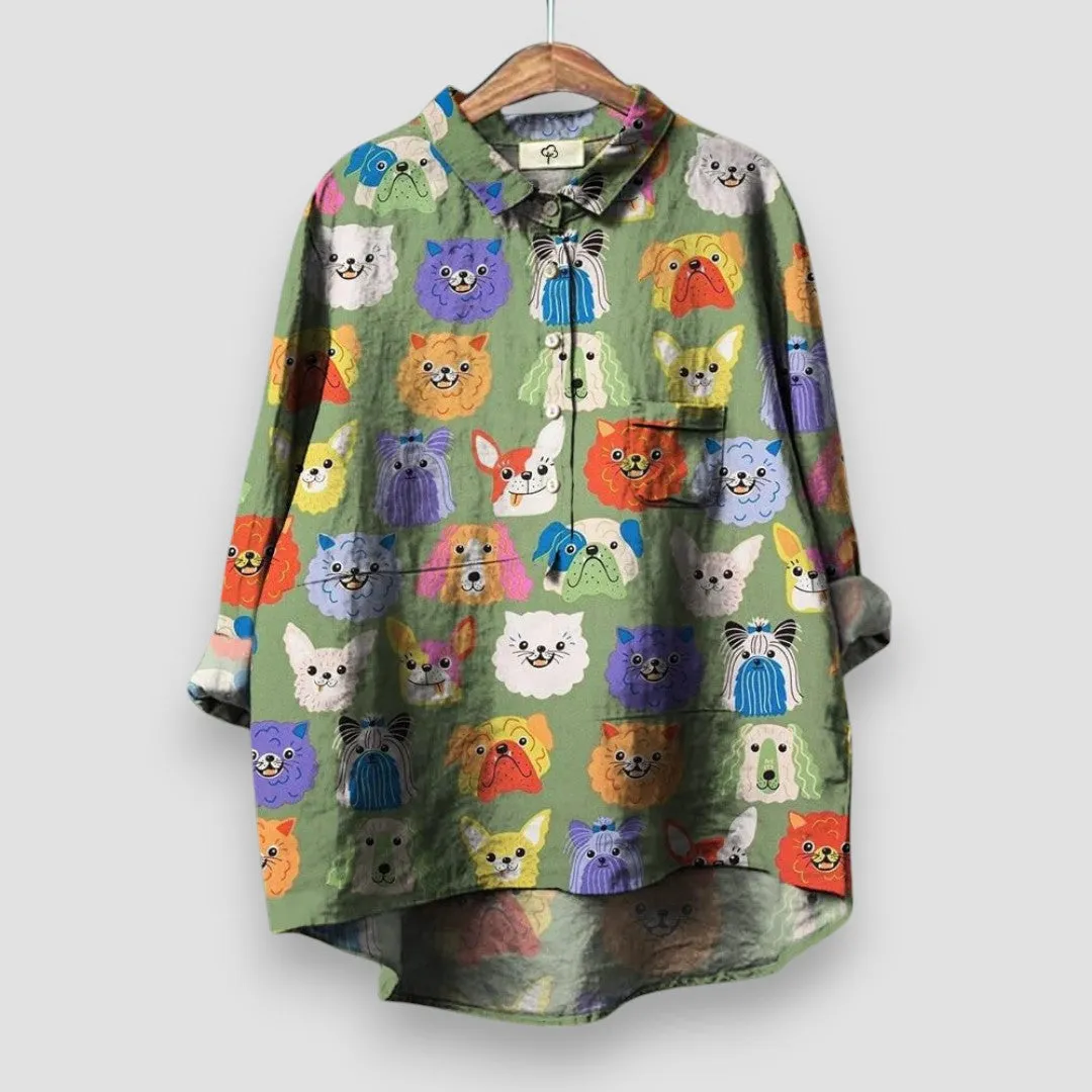 Kathrin | Airy Blouse with Dog Motif Made from Premium Material