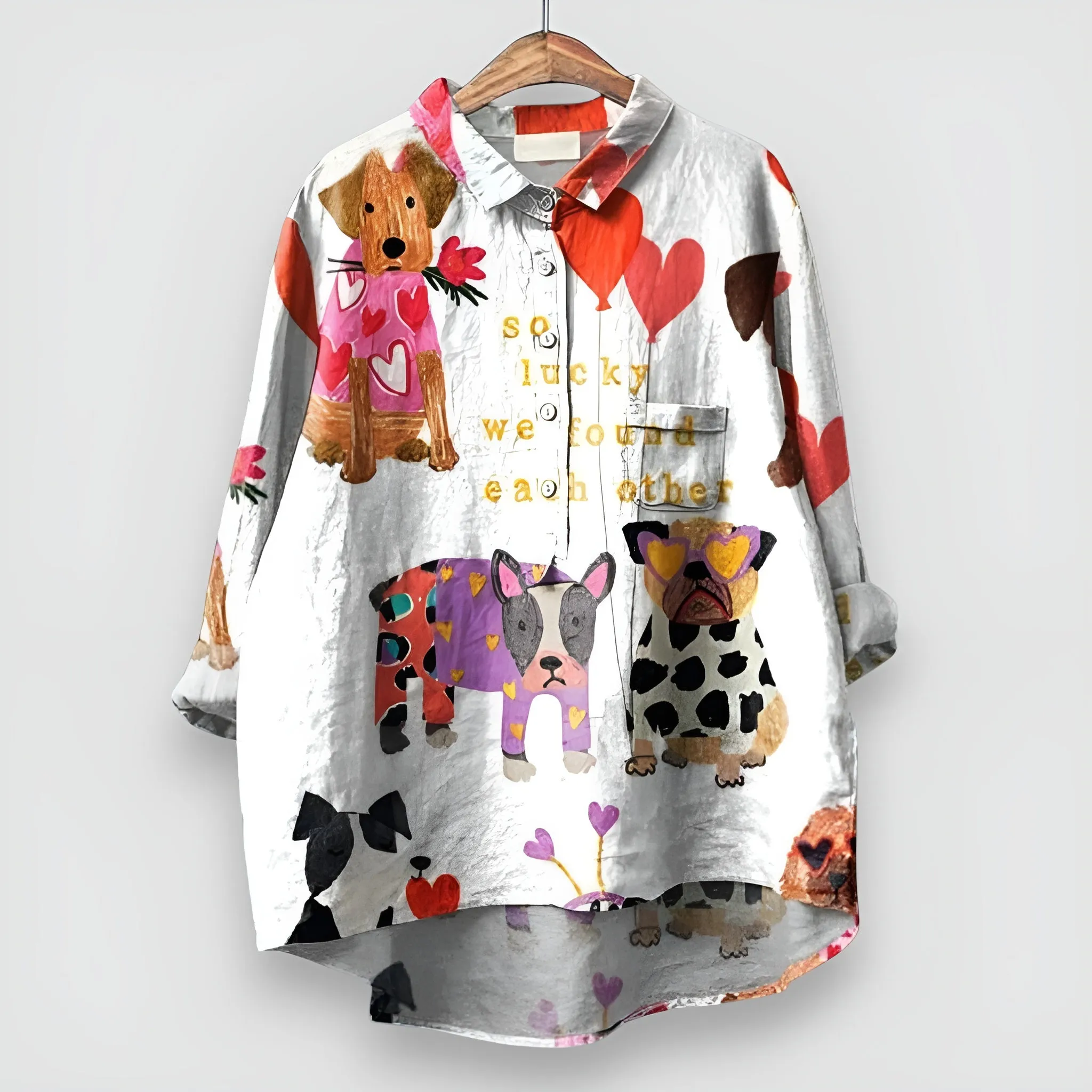 Kathrin | Airy Blouse with Dog Motif Made from Premium Material