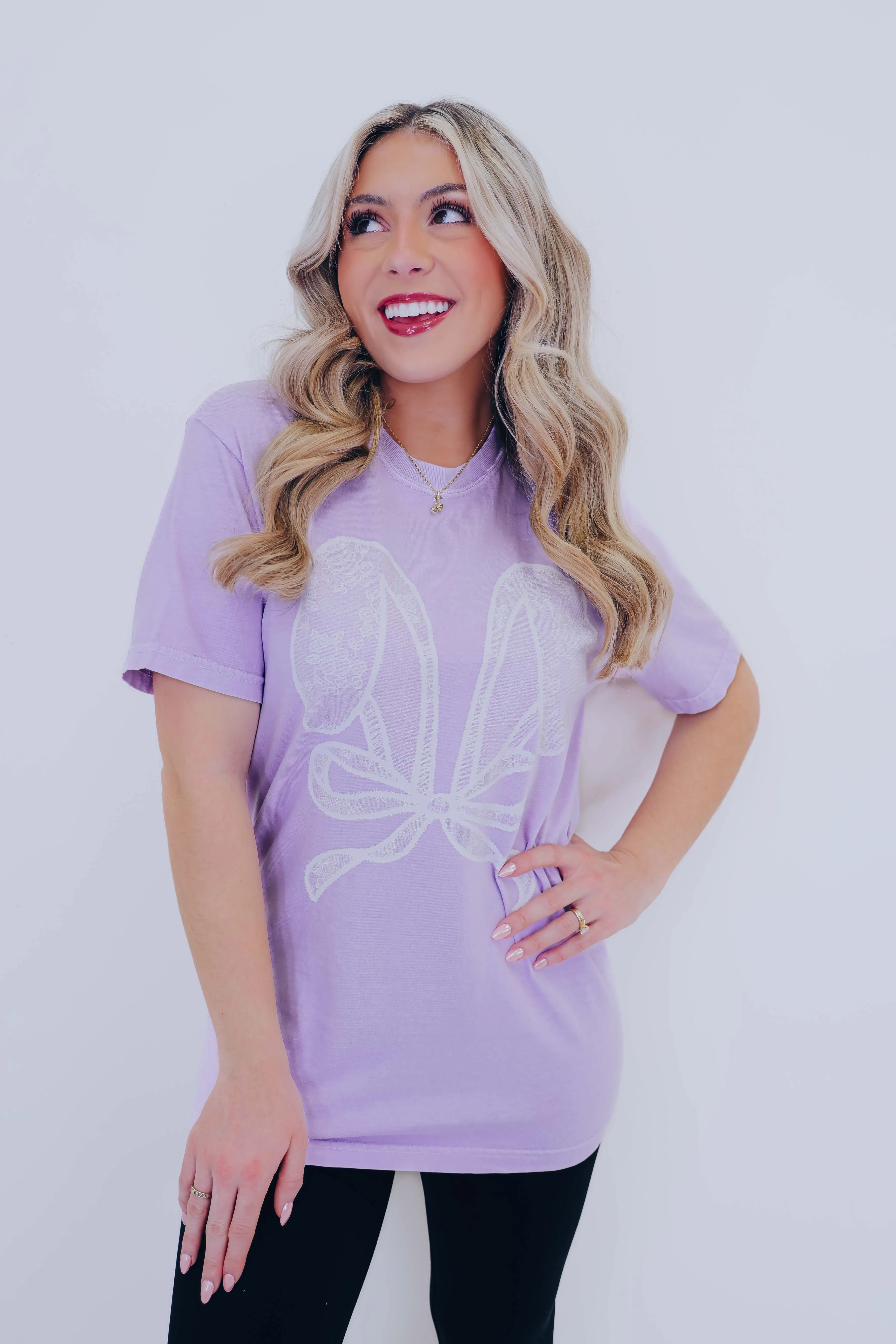 Lacy Bunny Bow Ears Comfort Color Graphic Tee