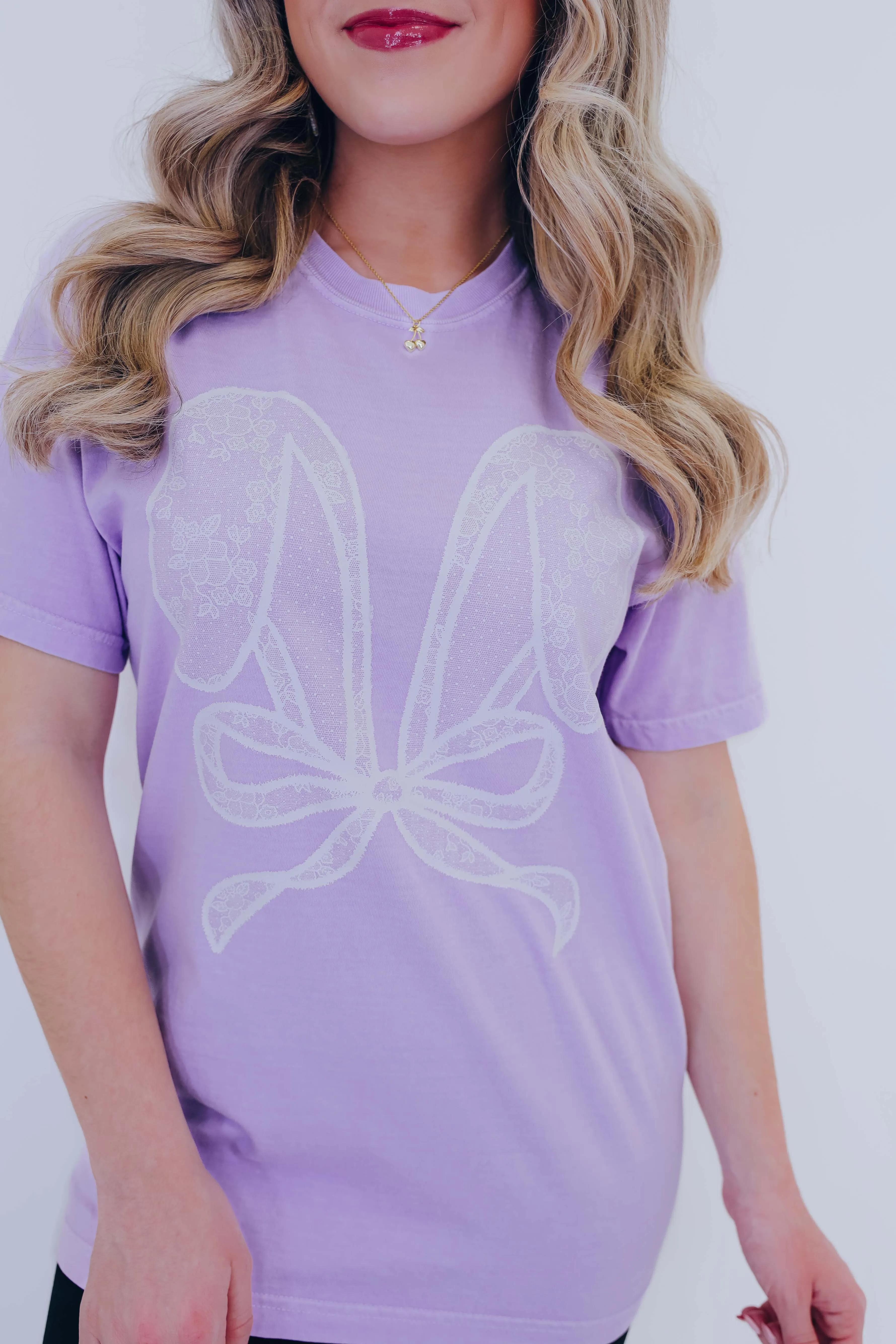Lacy Bunny Bow Ears Comfort Color Graphic Tee